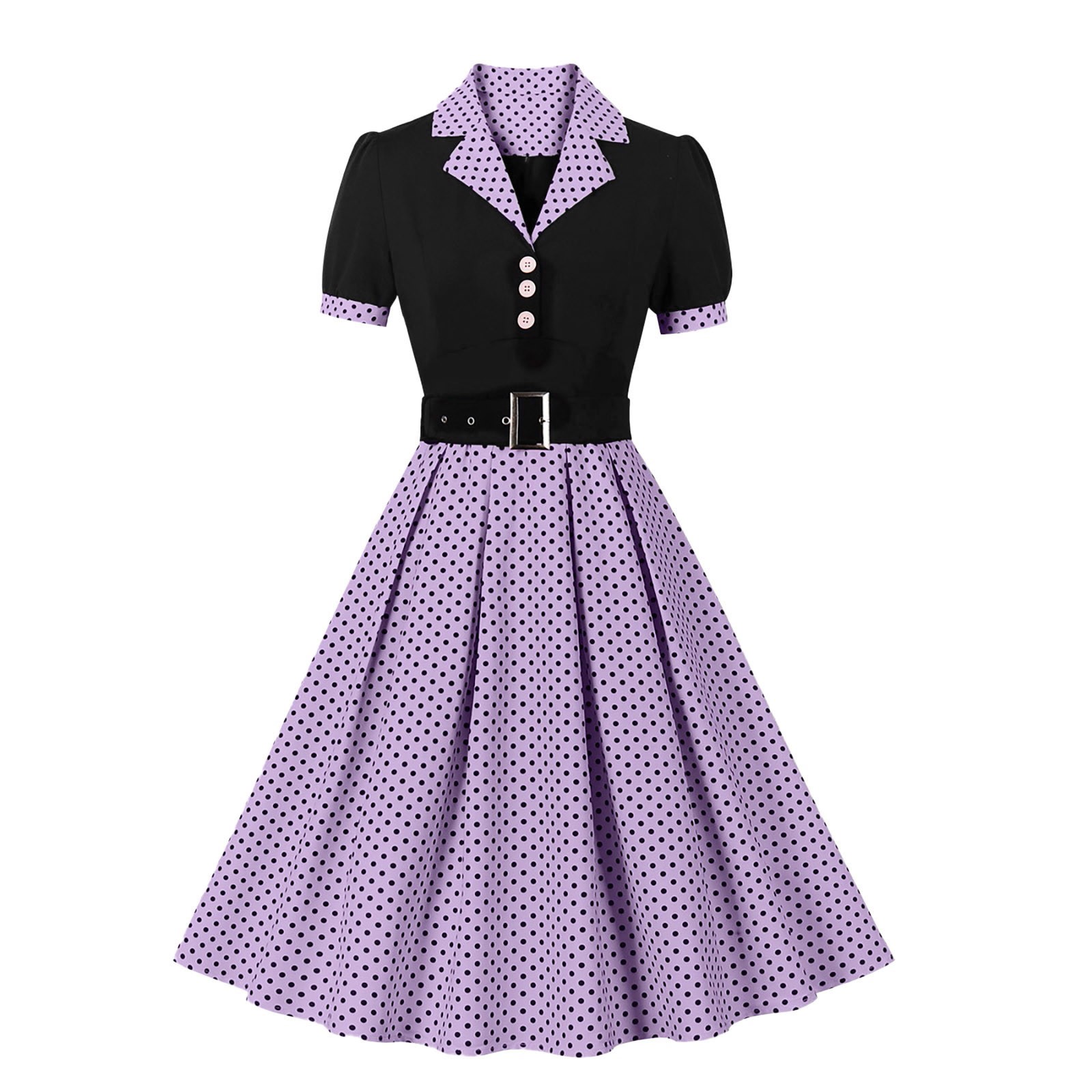 Women Vintage Cocktail Party Swing Costume 1950s Polka Dot Dress With Belt - Picture 34 of 41